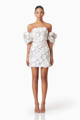 Perry Floral Embellished Mini Dress in White