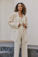 CURAAE Lyric Oversized Pinstripe Blazer In Beige