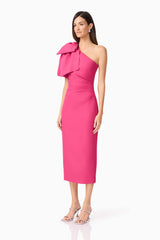 Elysie Asymmetrical Midi Dress in Pink