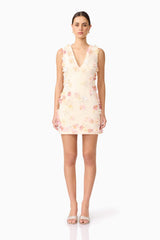 Livia V Neck Mini Dress in Yellow