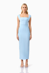 Fiona Fitted Maxi Dress in Blue