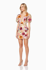 Rosalind 3D Floral Mini Dress in Pink