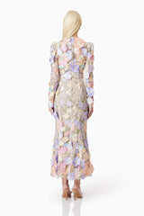 Shannon 3D Floral Midi Dress In Purple