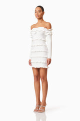 Kimberly Long Sleeve Frill Mini Dress in White