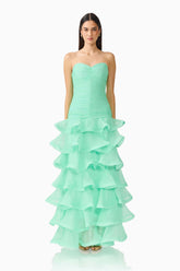 Evelin Tiered Gown in Mint Green