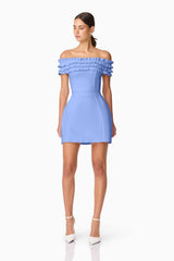 Sonya Off The Shoulder Mini Dress in Blue