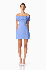 Sonya Off The Shoulder Mini Dress in Blue