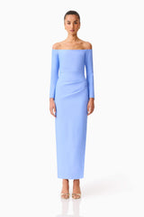 Sonya Long Sleeve Midi Dress in Blue