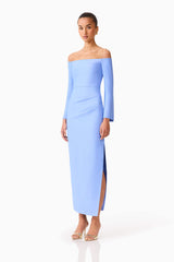 Sonya Long Sleeve Midi Dress in Blue