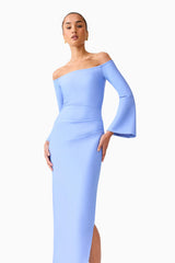 Sonya Long Sleeve Midi Dress in Blue