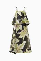 Elysia Tiered Gown in Black & Green Floral