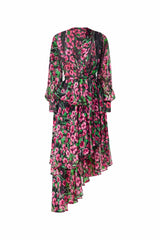 Estelle Long Sleeve Maxi Dress in Black & Pink Floral
