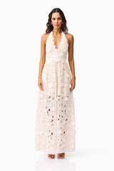 Sienna V-Neck Gown in Cream