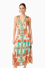 Neomi V Neck Midi Dress in Orange