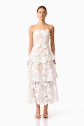 Selene Maxi Tiered 3D Dress in White