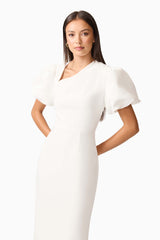 Hester Puff Sleeve Midi Dress in White