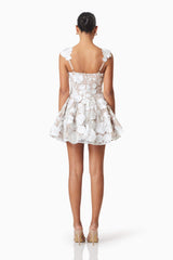 Moana Floral Embellished Mini Dress in White