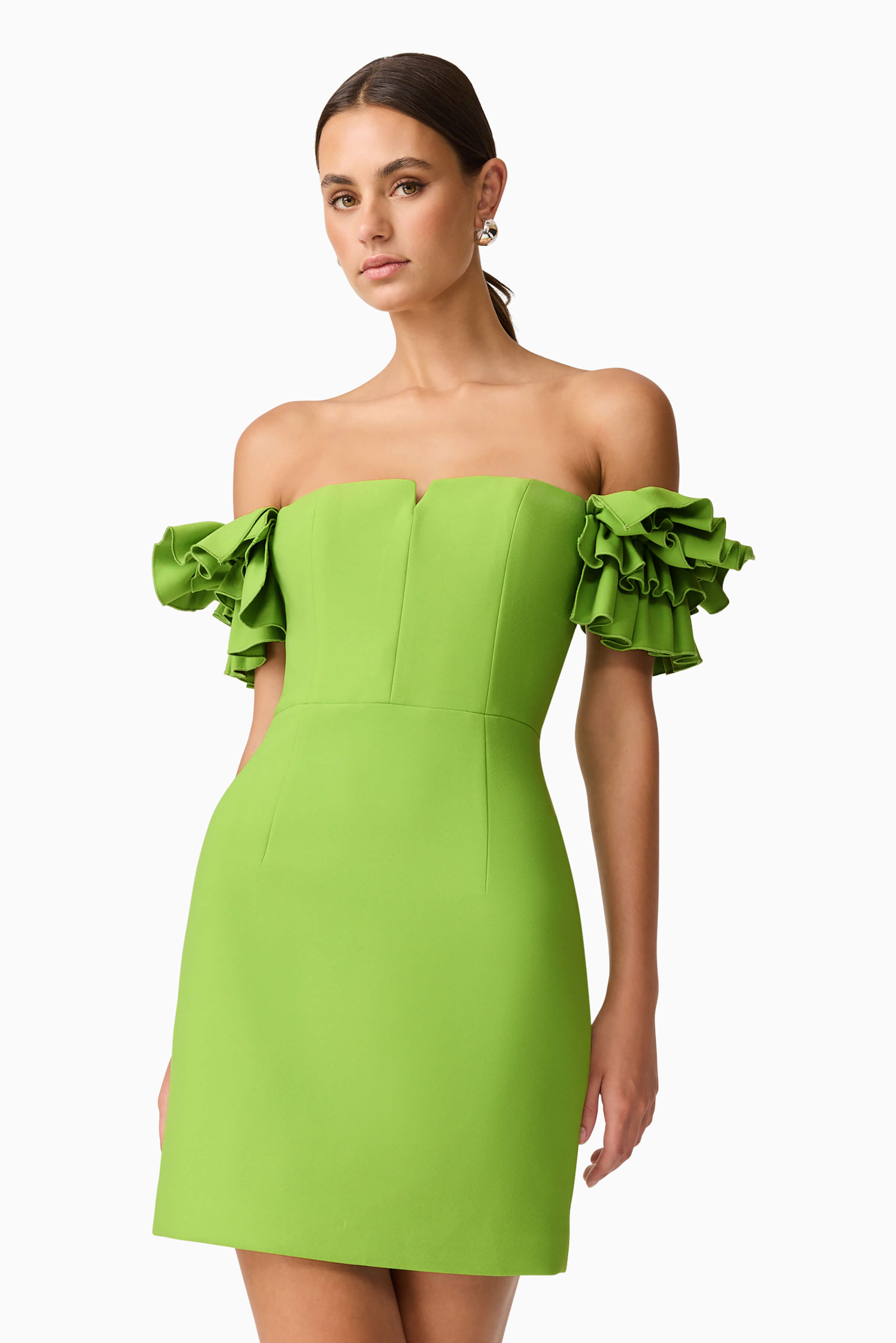 Nola Off The Shoulder Mini Dress in Green