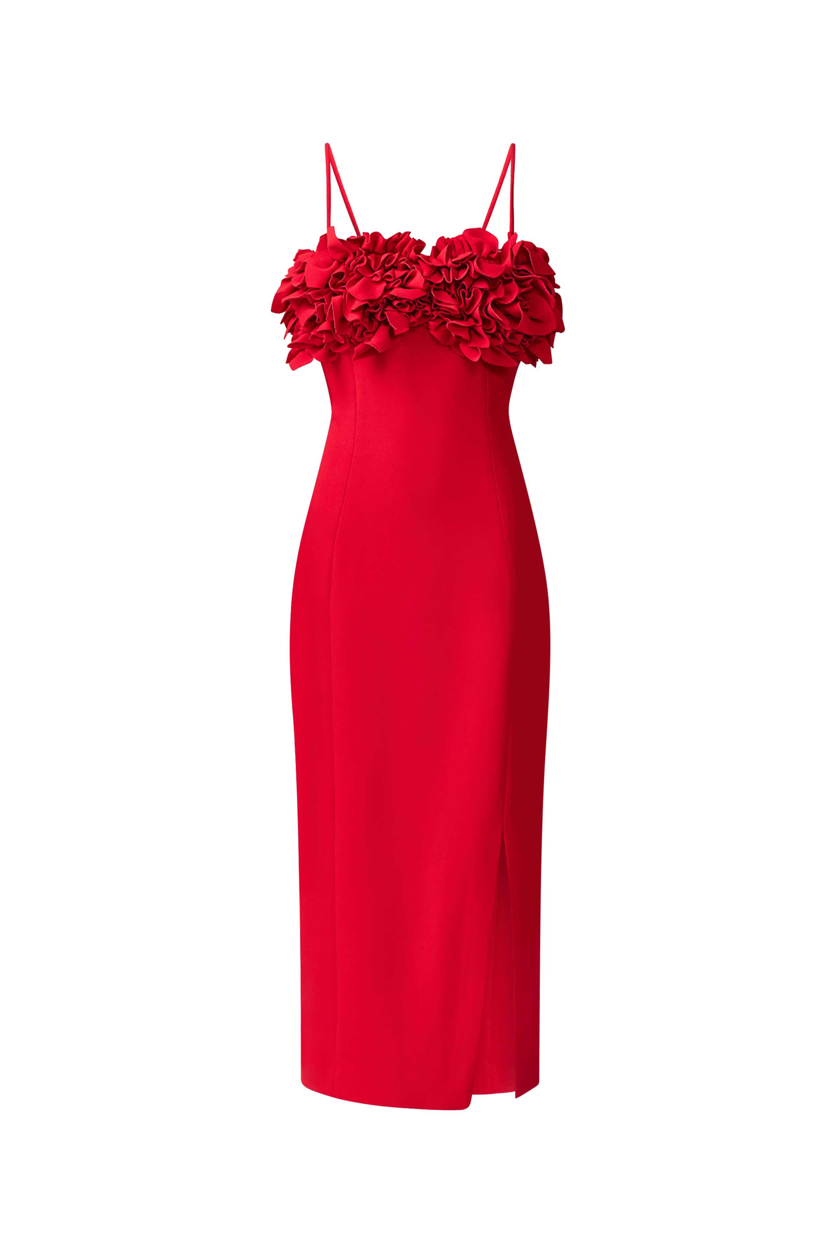 Lila Fitted Midi Dress in Red