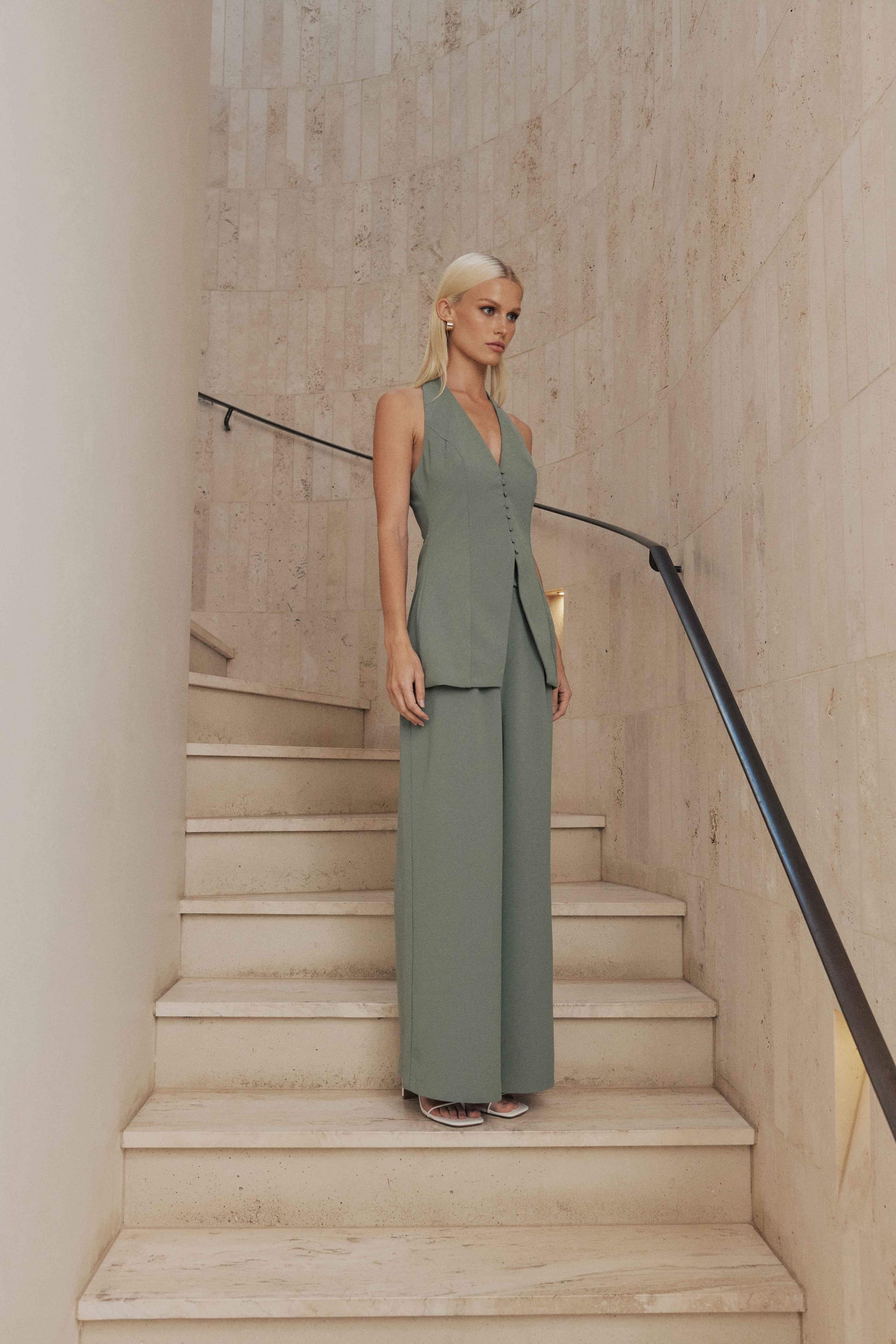 CURAAE Houston Wide Leg Pants in Green