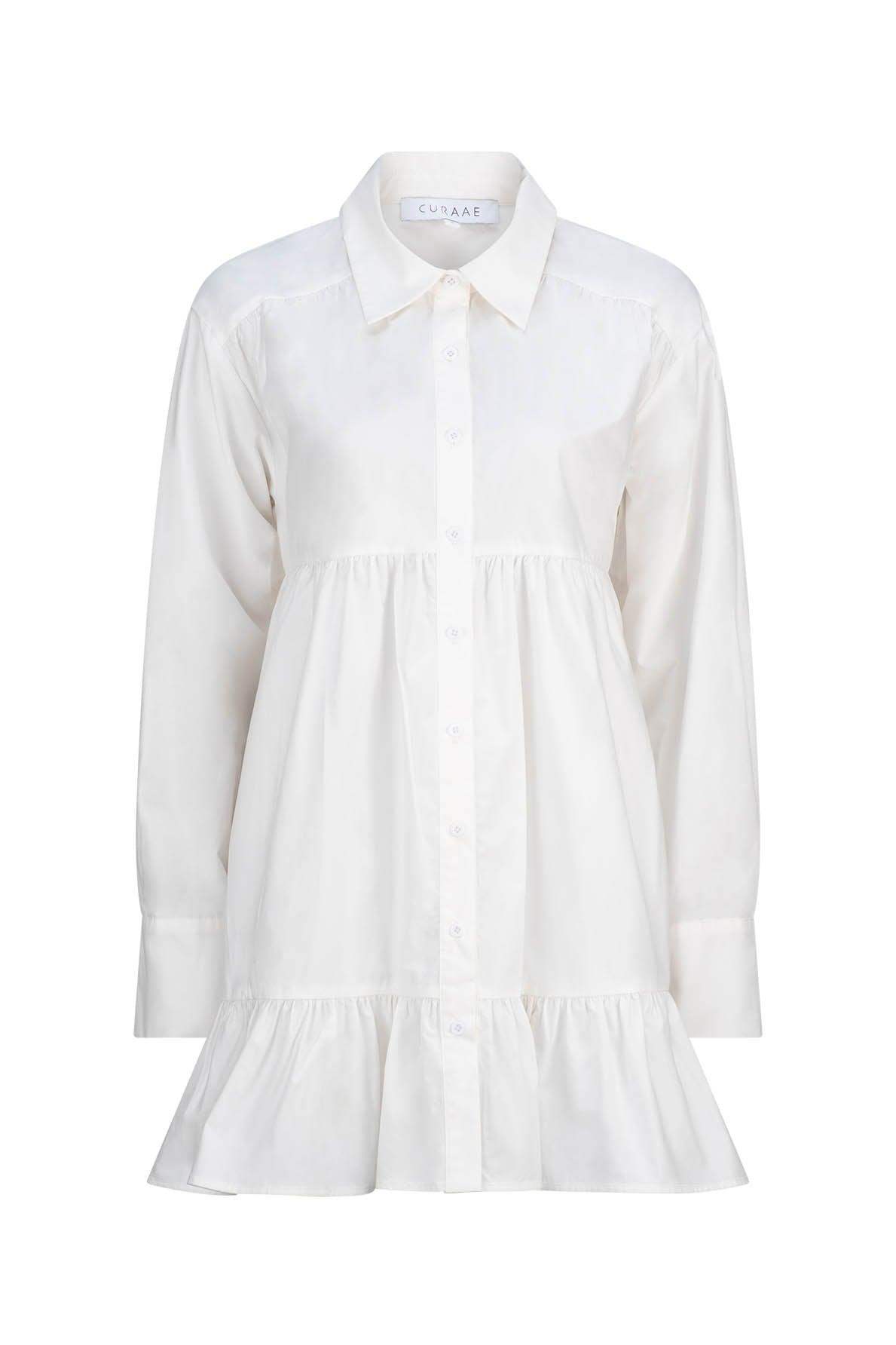 CURAAE Eloise Tiered Shirt Dress in White