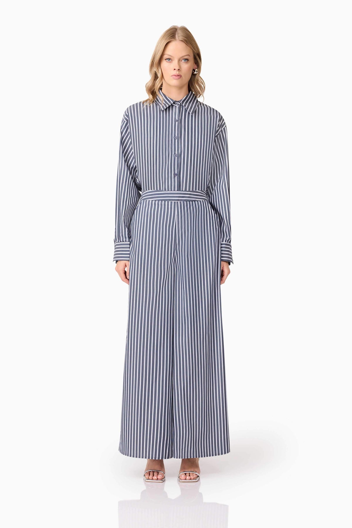 CURAAE Marcy Wide Leg Pants in Navy Stripe