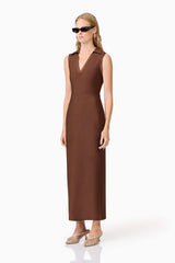 CURAAE Khloe Crepe Knit Midi Dress in Brown