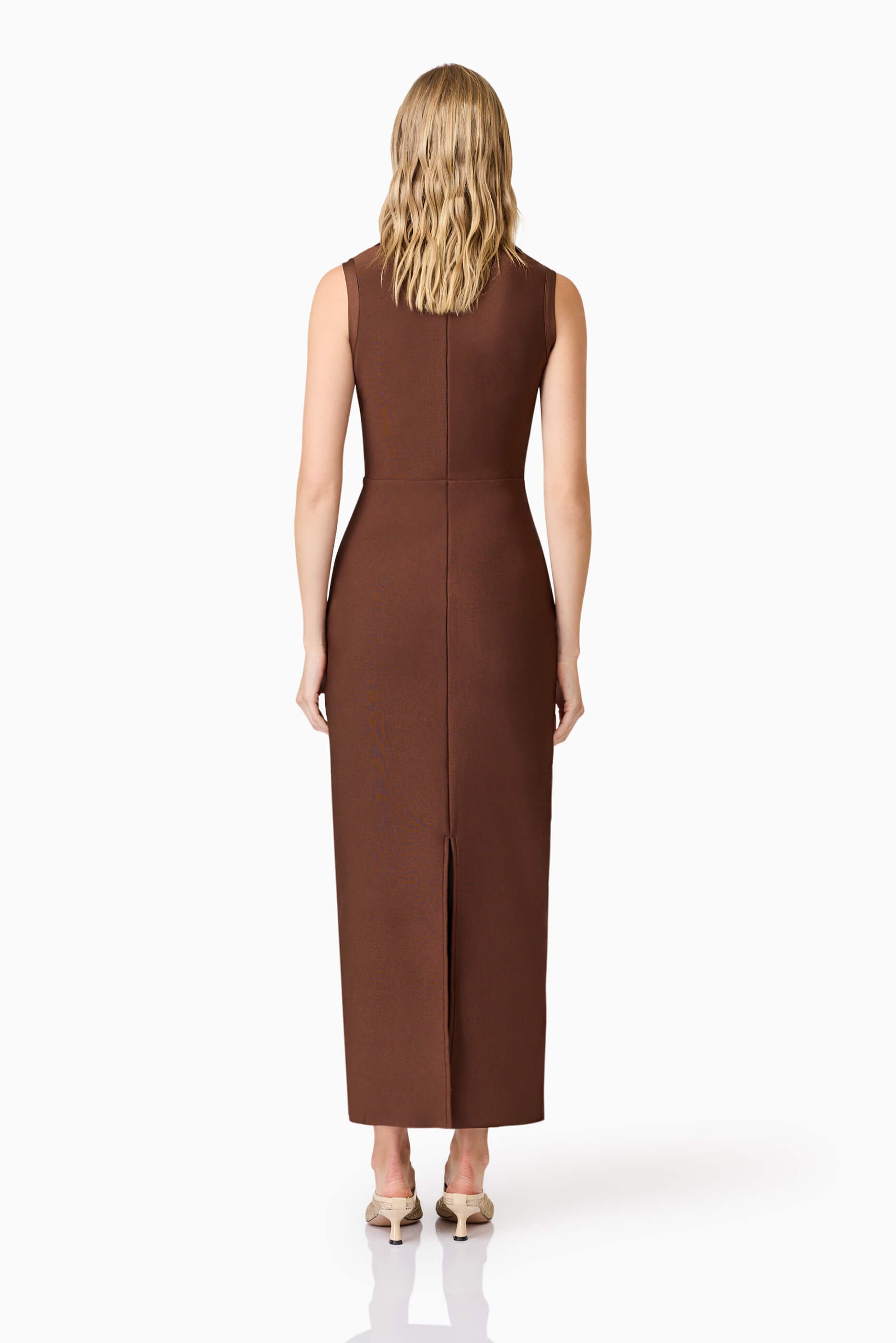 CURAAE Khloe Crepe Knit Midi Dress in Brown