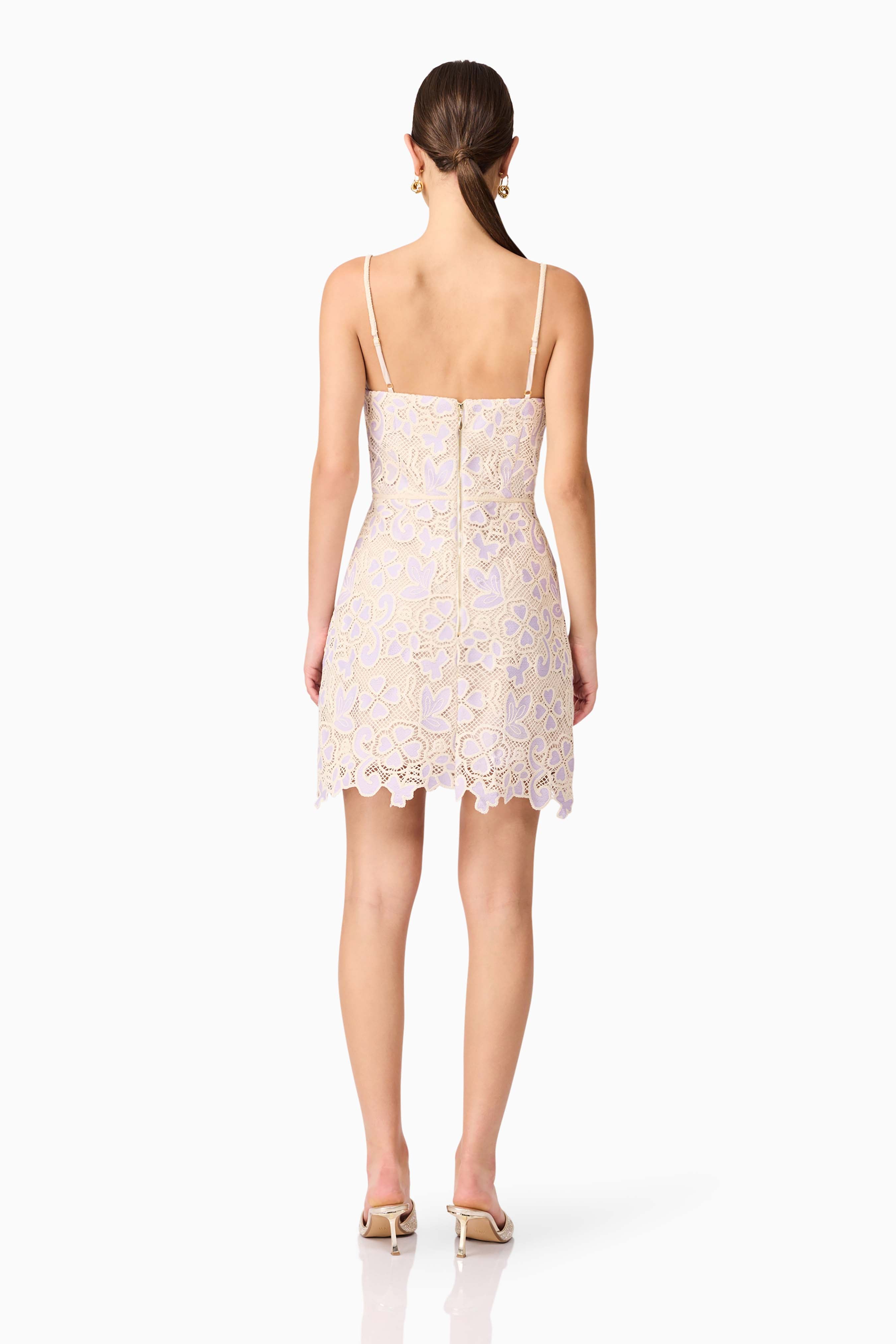 Jasmine Crochet Mini Dress in Purple & Beige