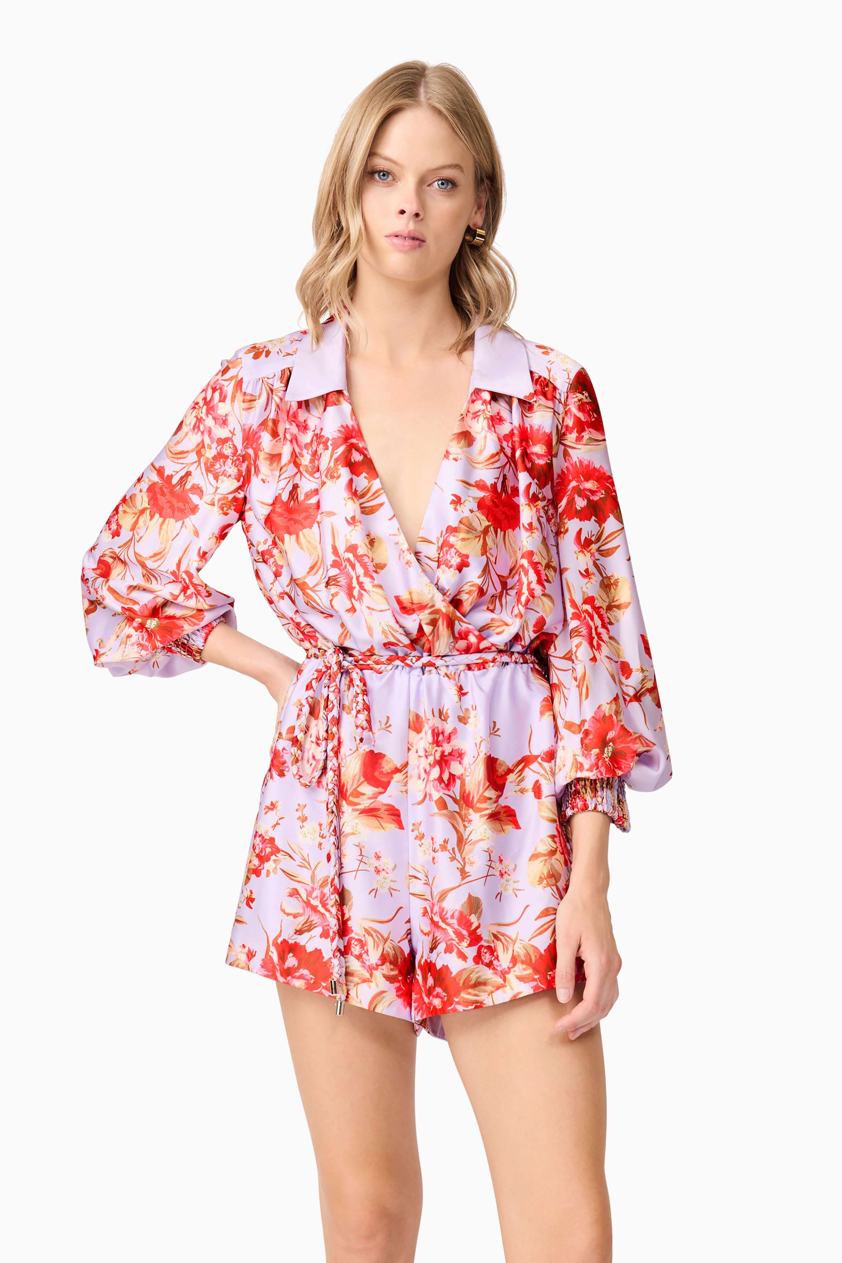 Elina Long Sleeve Playsuit in Purple