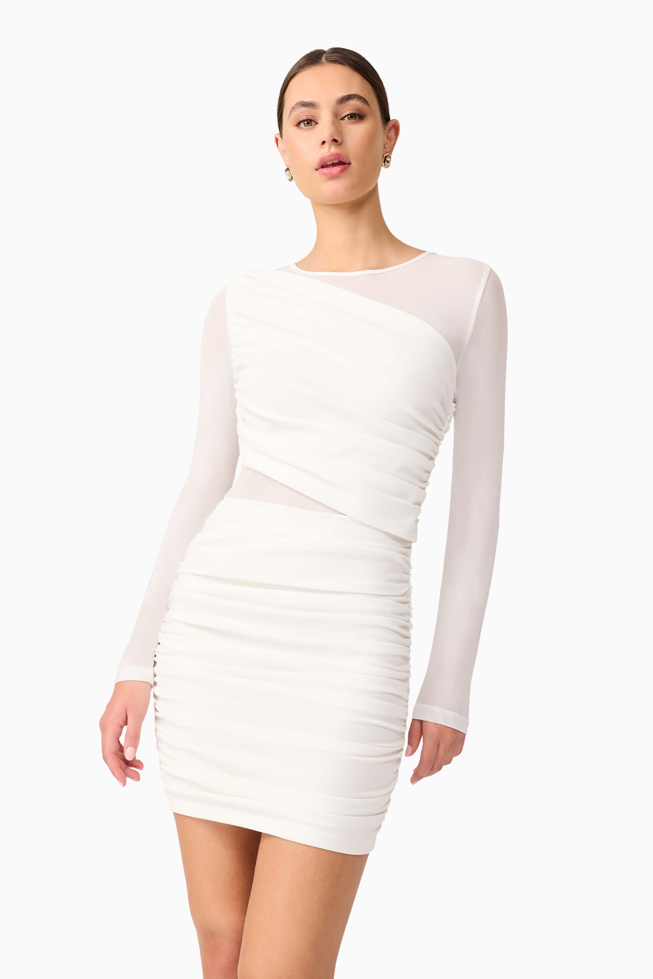 Darya Long Sleeve Mini Dress in White