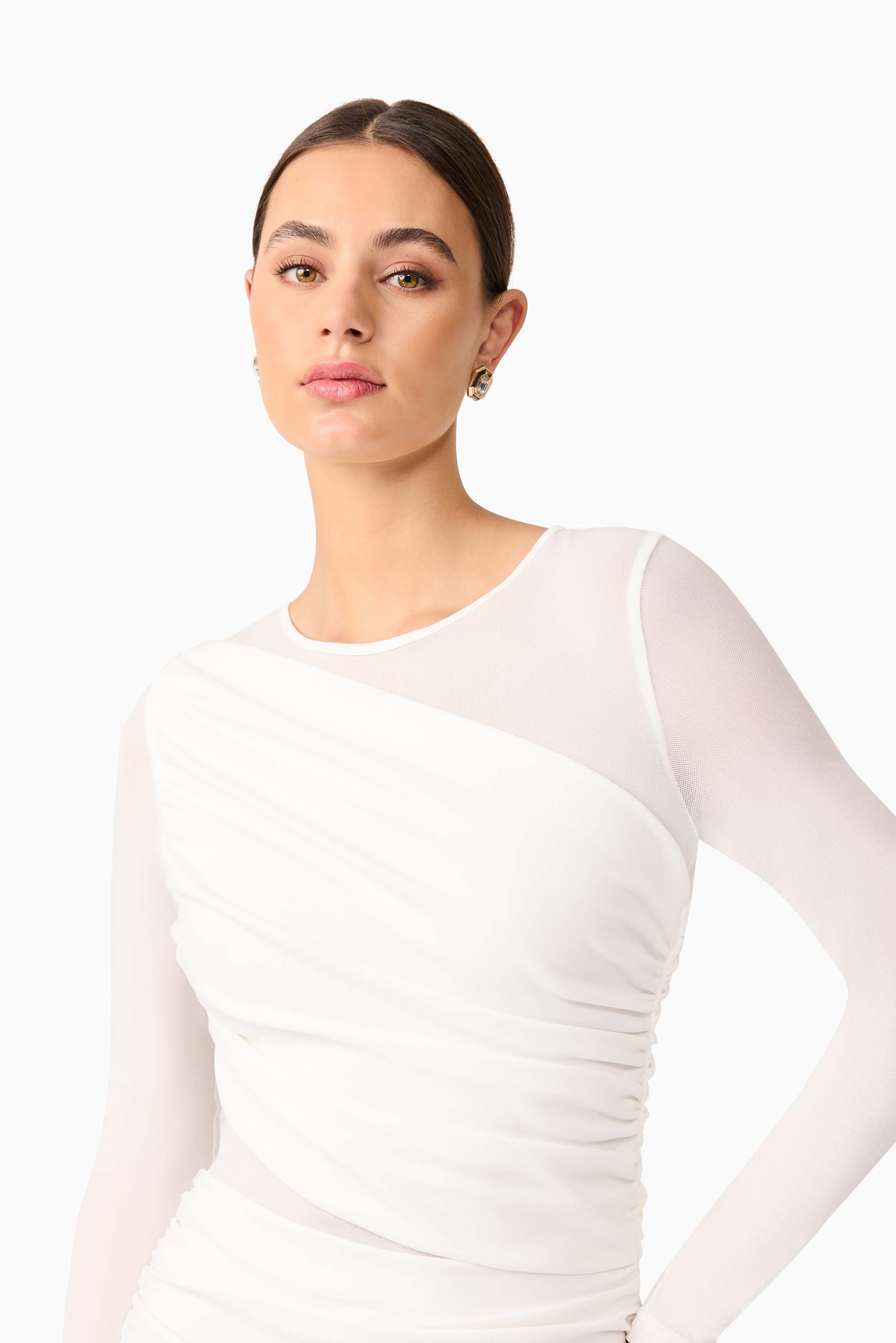 Darya Long Sleeve Mini Dress in White
