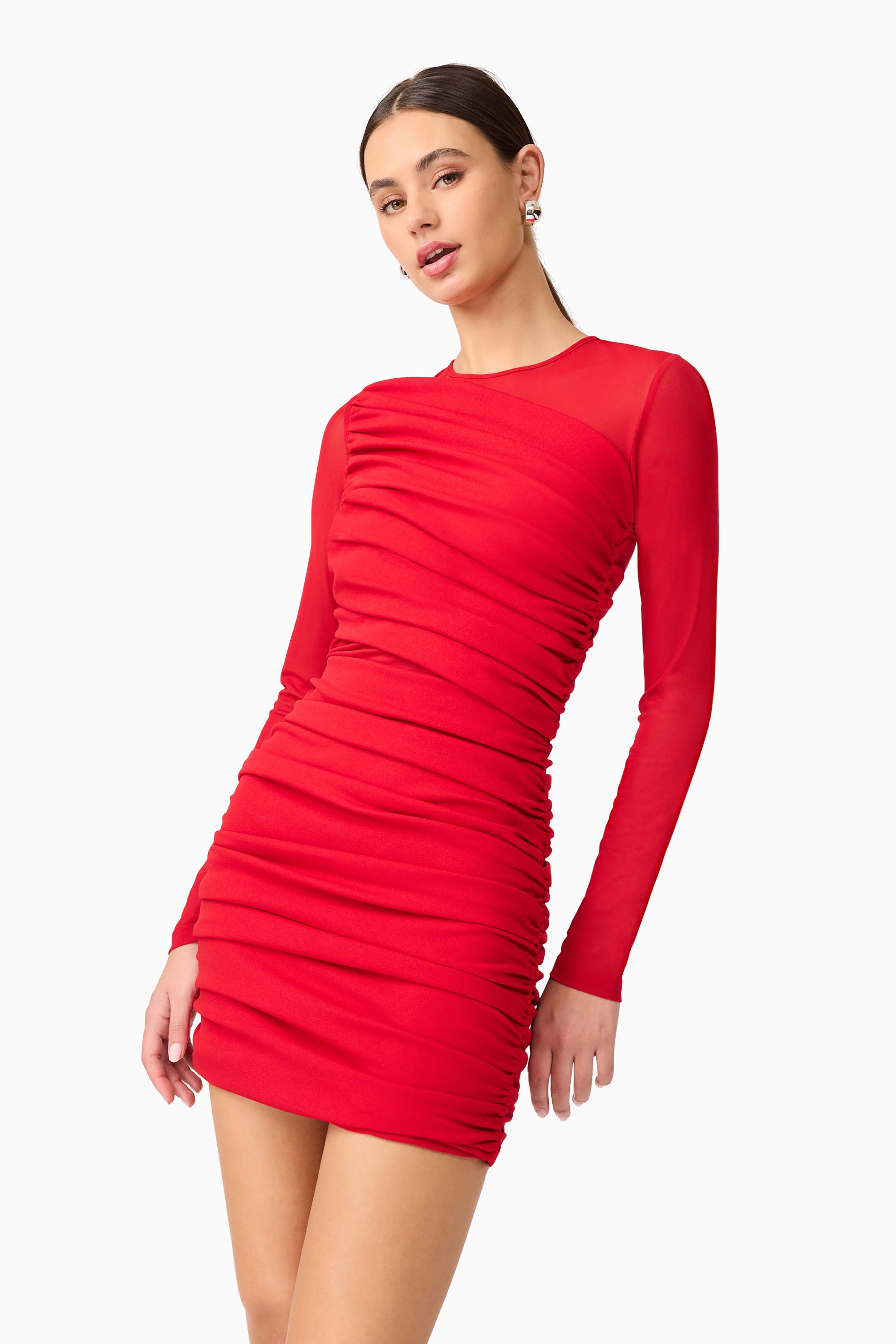 Darya Long Sleeve Mini Dress in Red