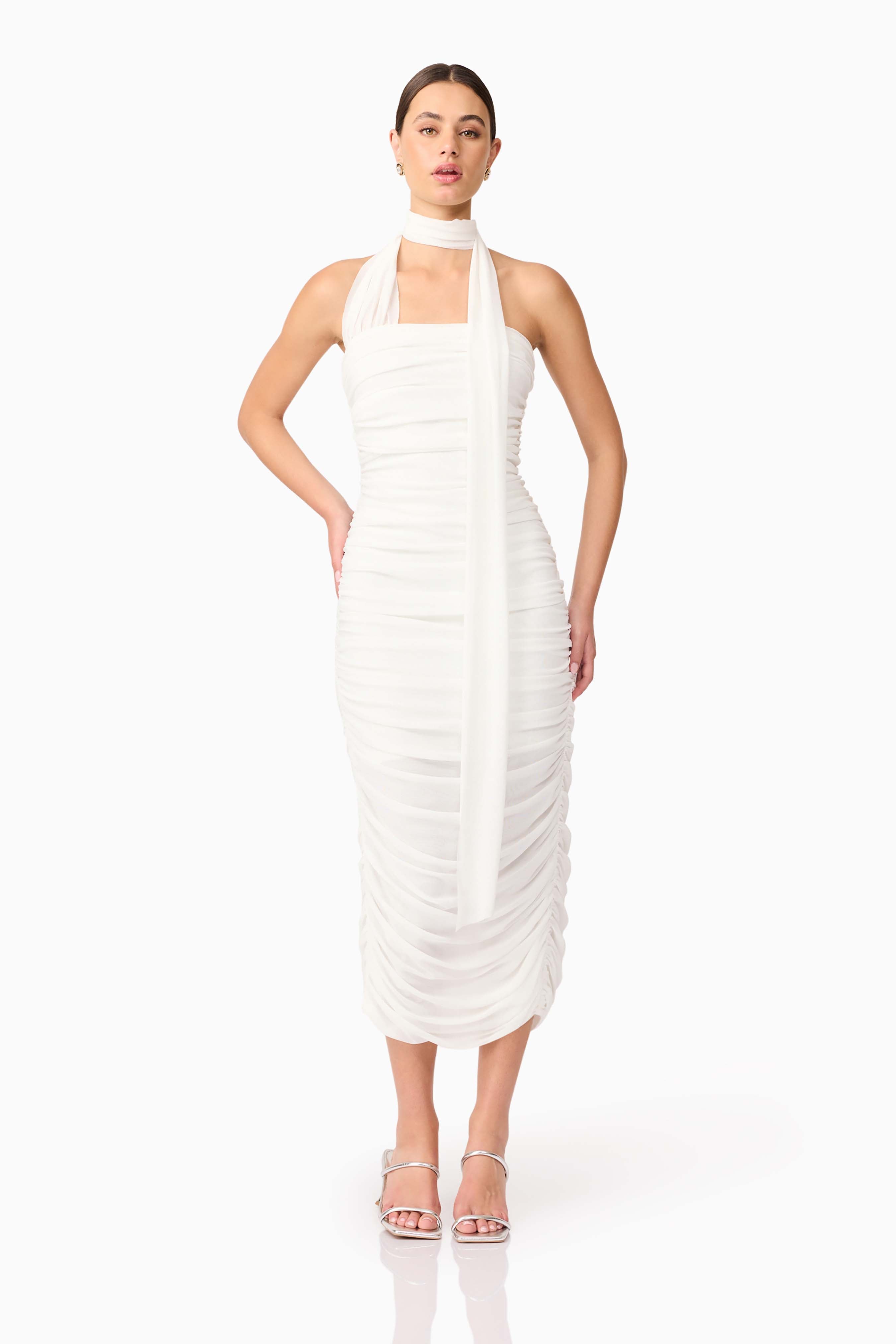 Darya Fitted Midi Dress in White