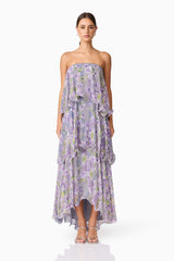 Milena Strapless Maxi Dress in Purple Floral