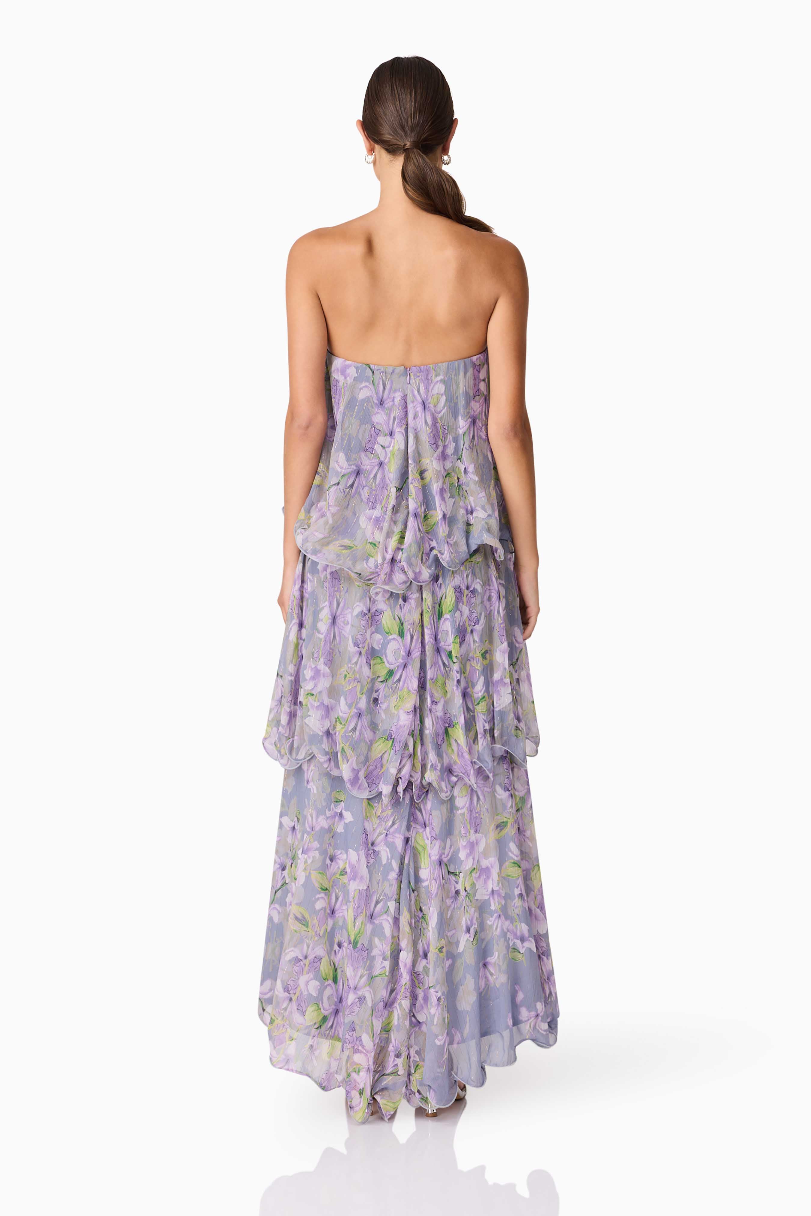 Milena Strapless Maxi Dress in Purple Floral