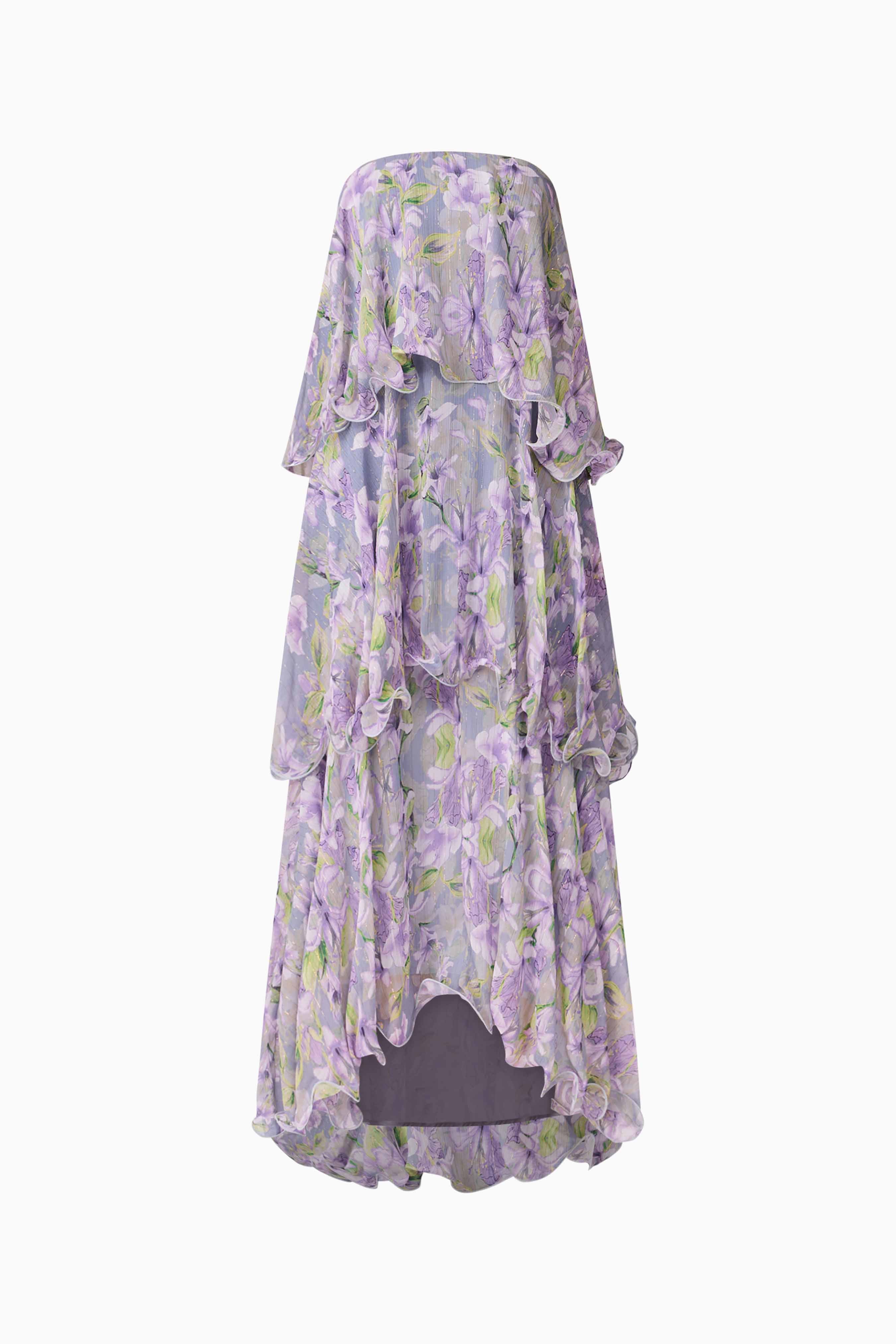 Milena Strapless Maxi Dress in Purple Floral