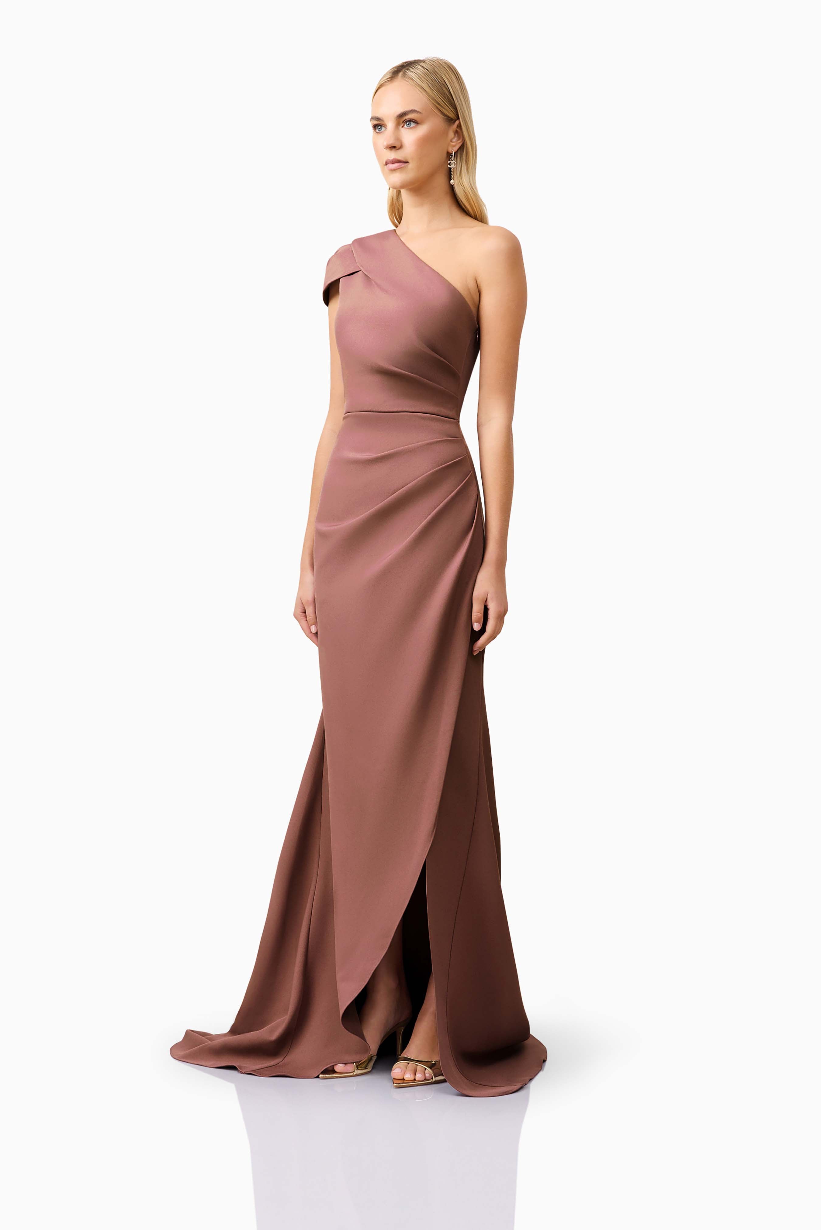 Klara One Shoulder Gown in Brown