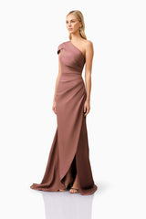 Klara One Shoulder Gown in Brown
