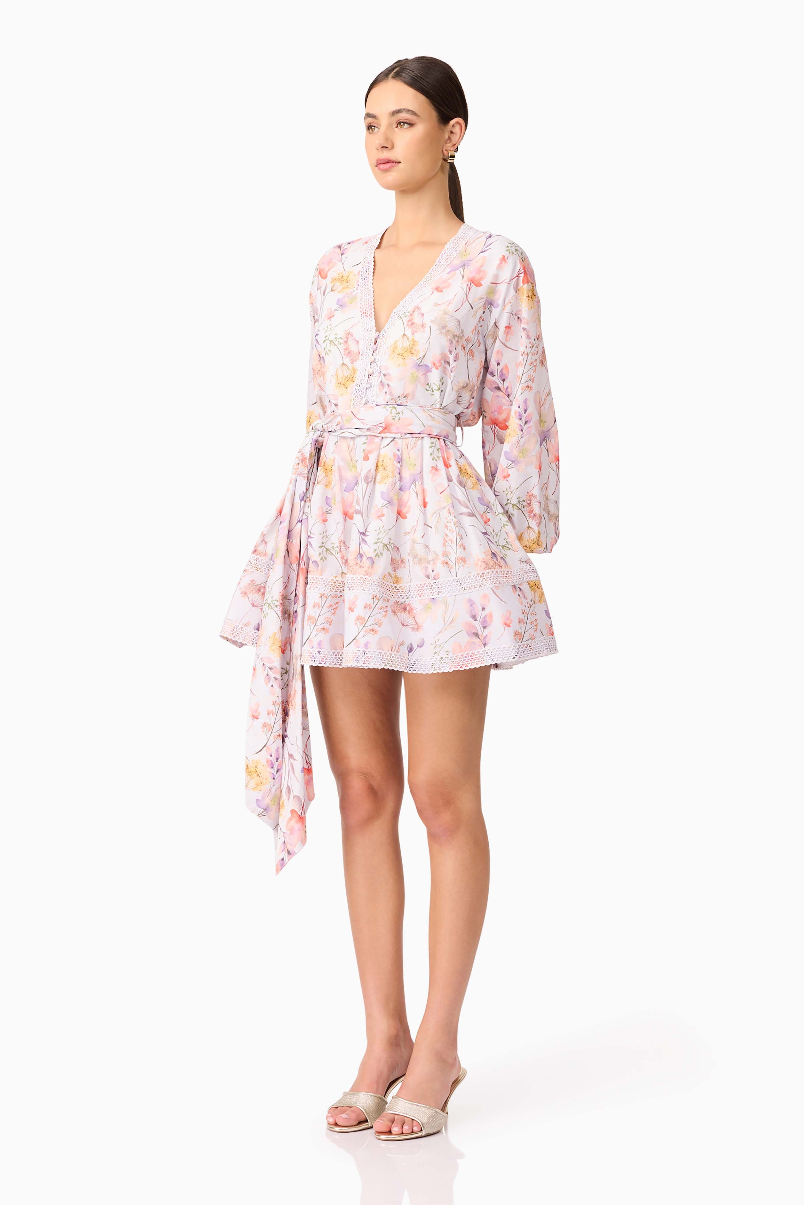 Ines Long Sleeve Mini Dress in Purple Floral