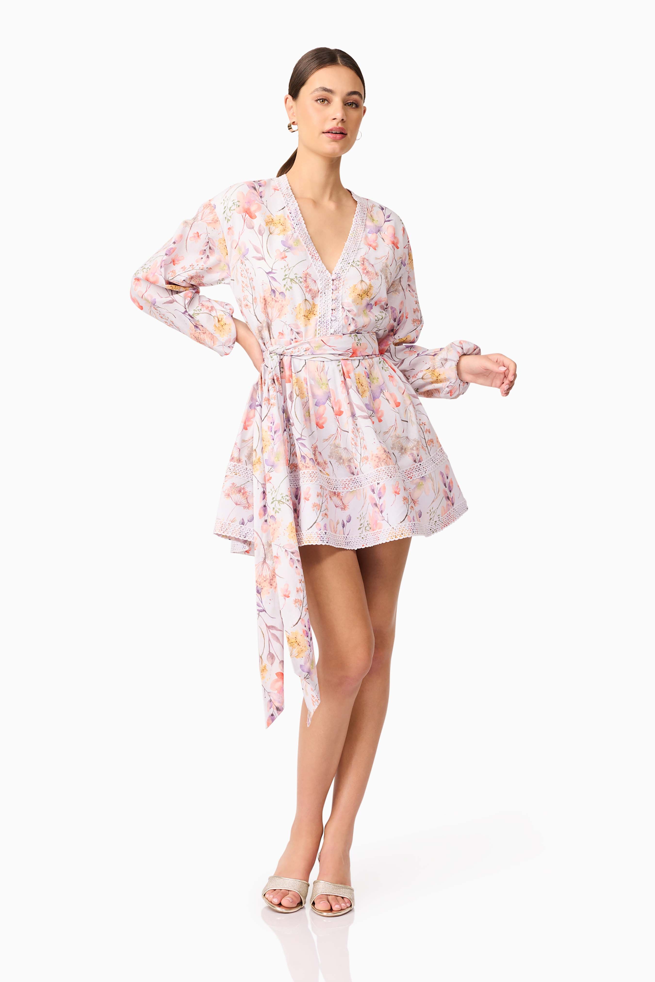 Ines Long Sleeve Mini Dress in Purple Floral