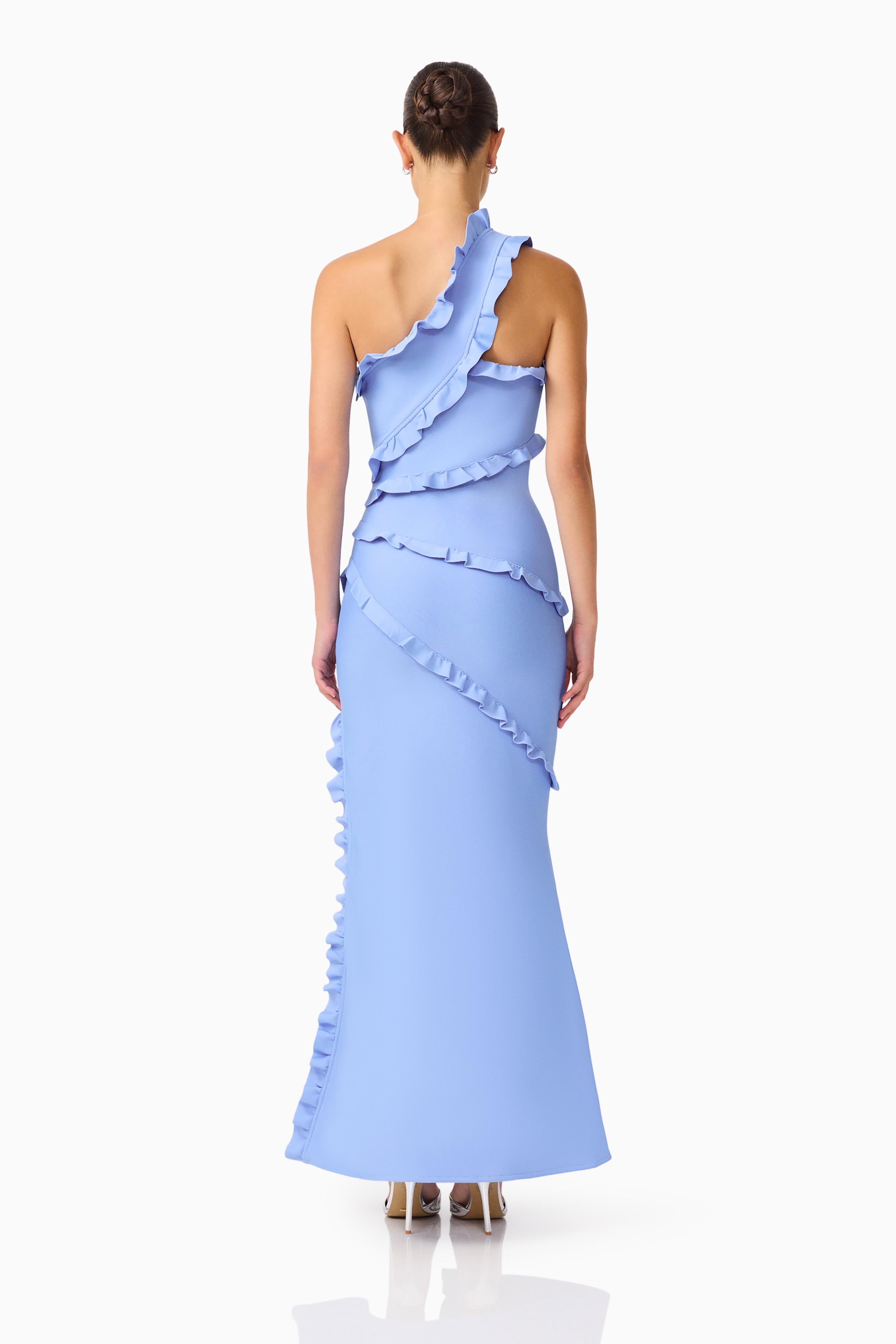 Floriana Asymmetric Gown in Cornflower Blue