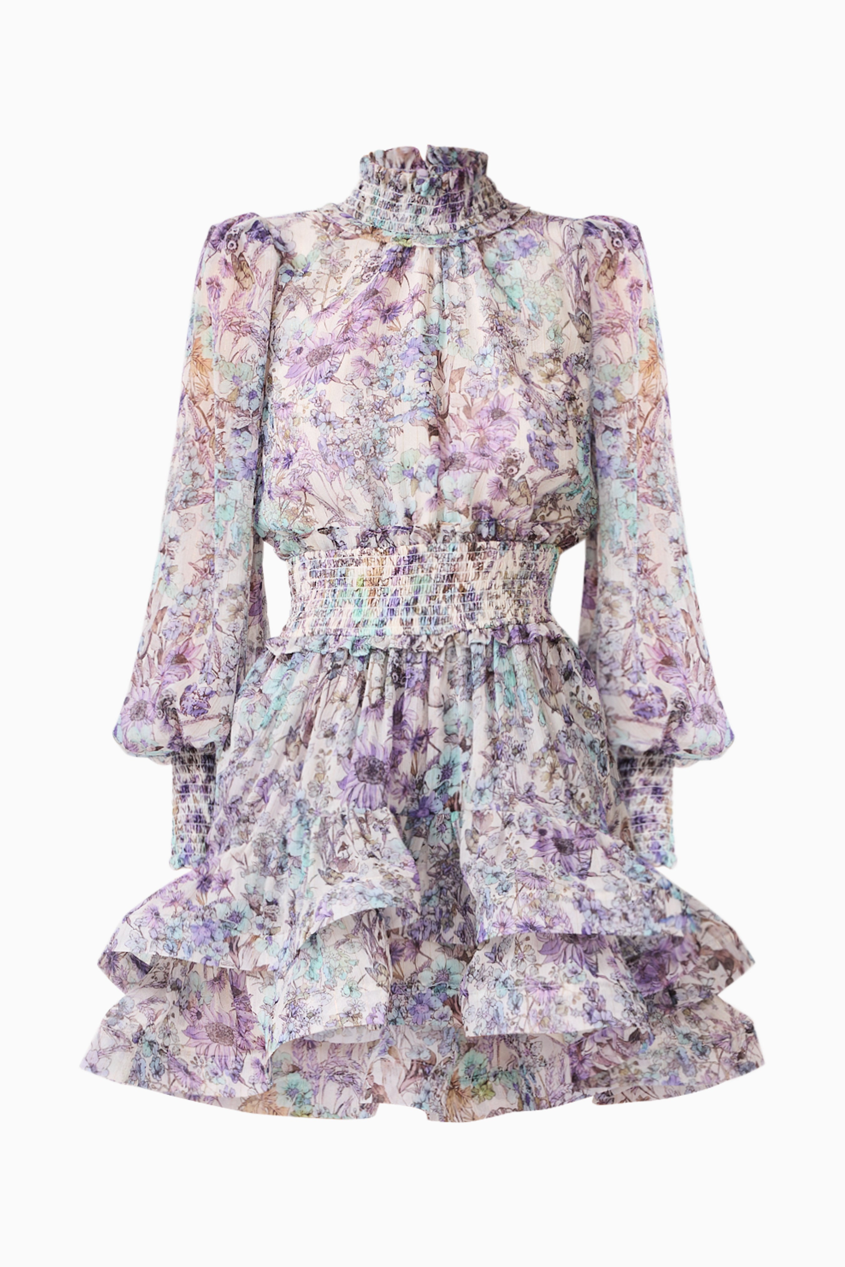 Rosaria Long Sleeve Mini Dress in Purple Floral