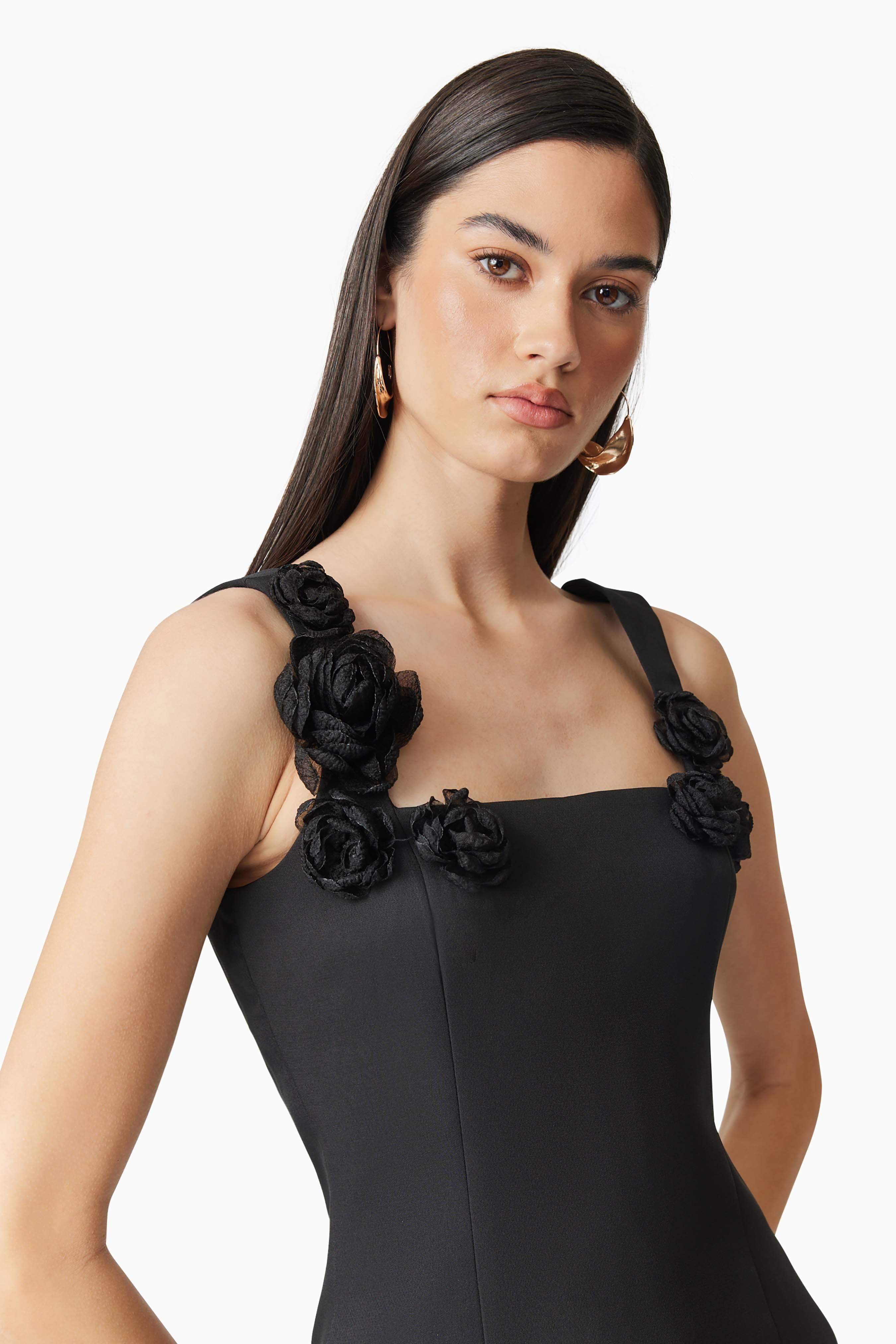 Trompe 3D Floral Mini Dress Black