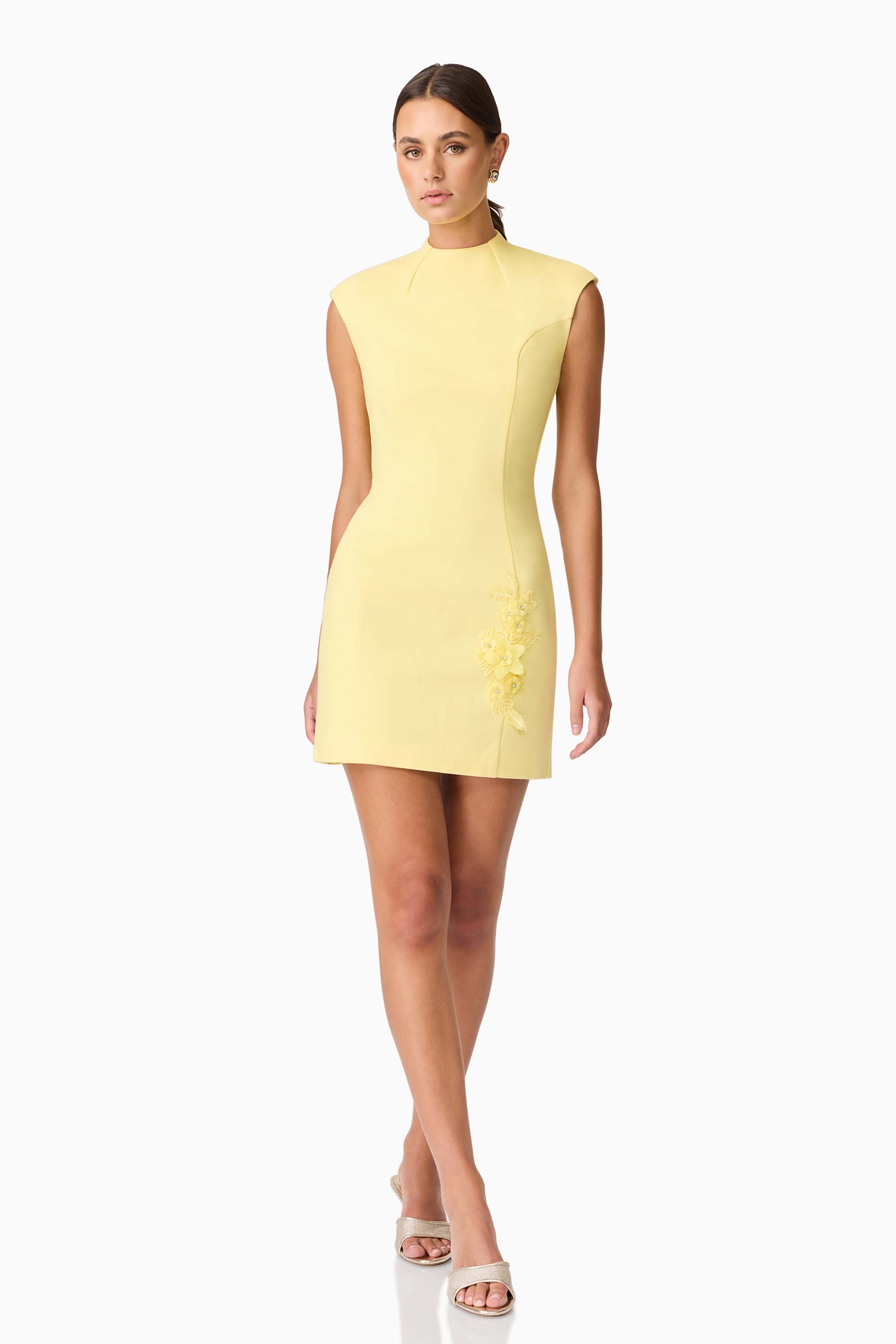 Evee High Neck Mini Dress in Yellow