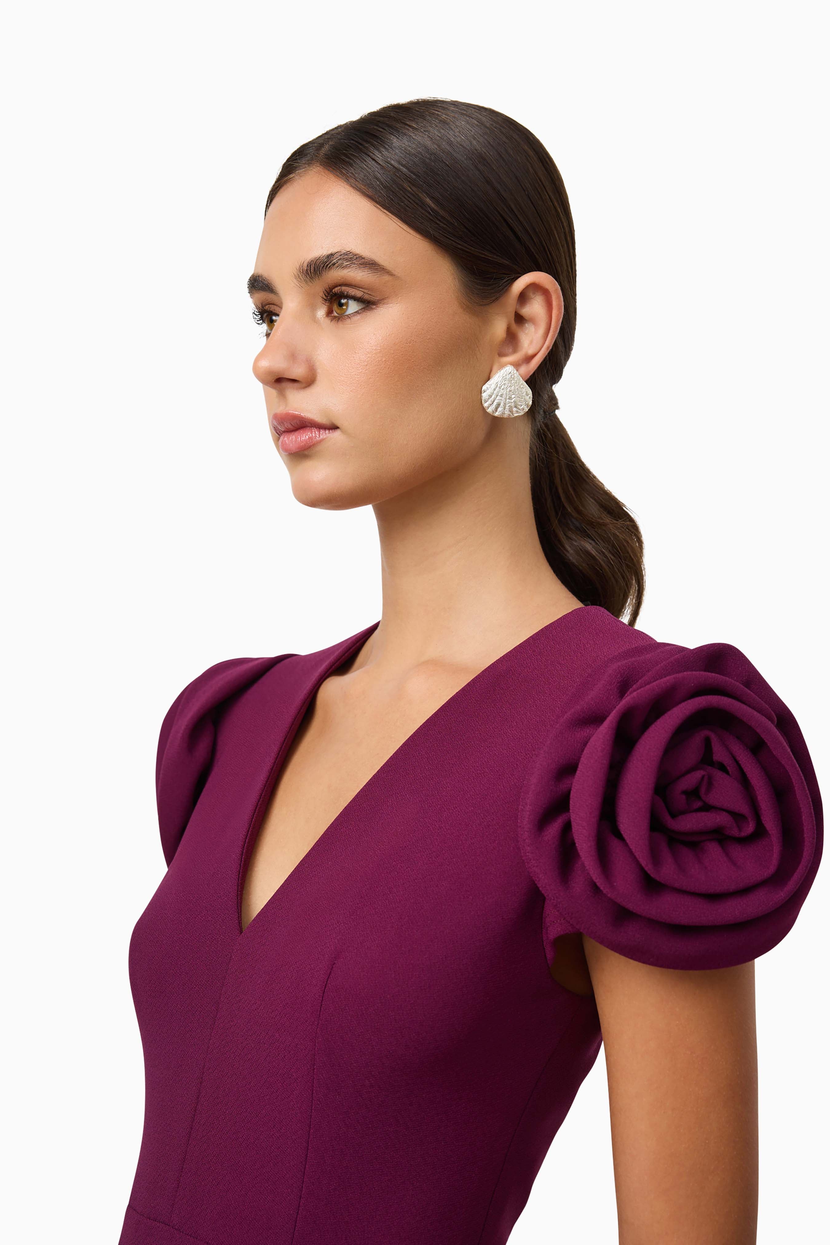 Theresa V-Neck Mini Dress in Burgundy