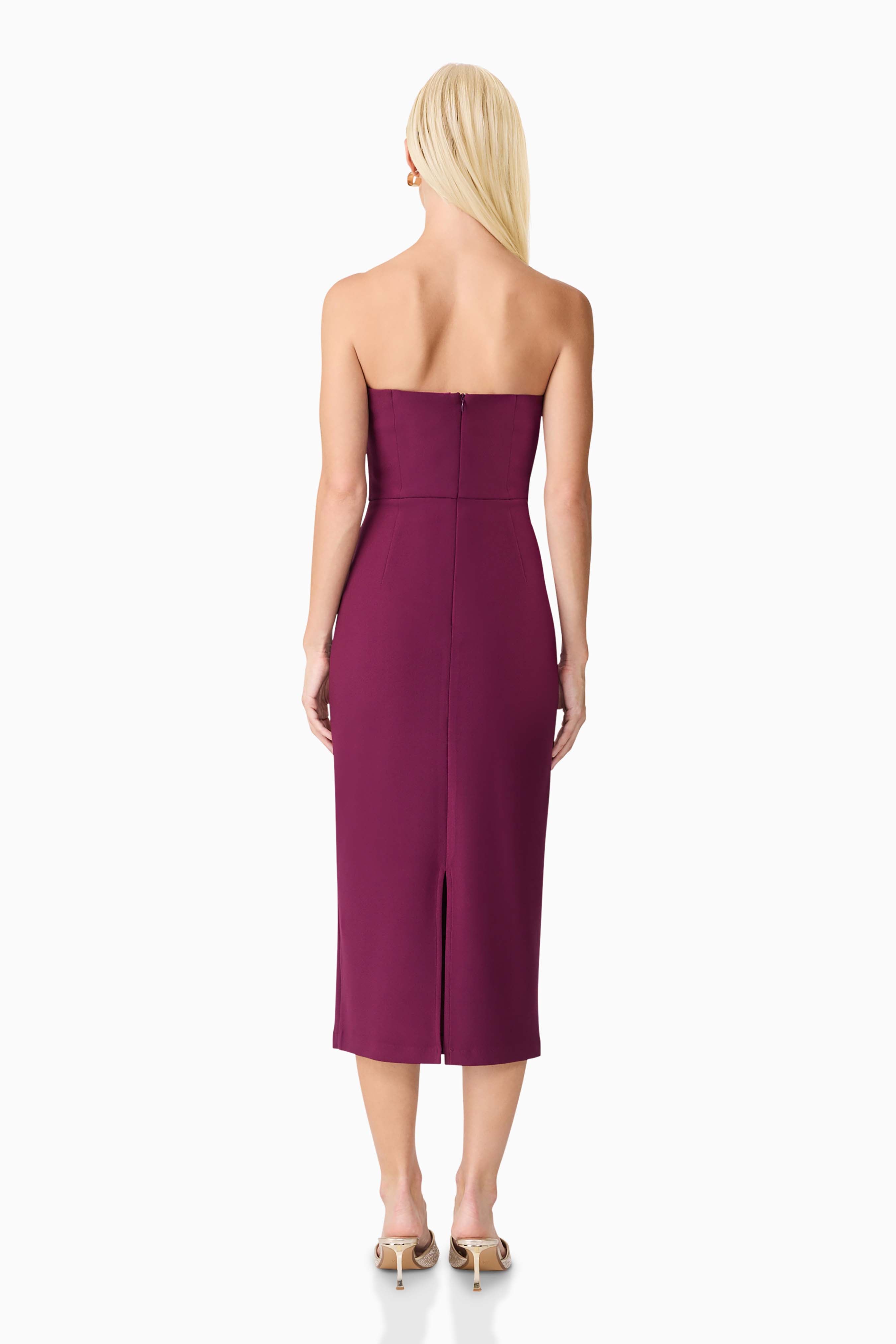 Theresa Strapless Midi Dress in Burgundy