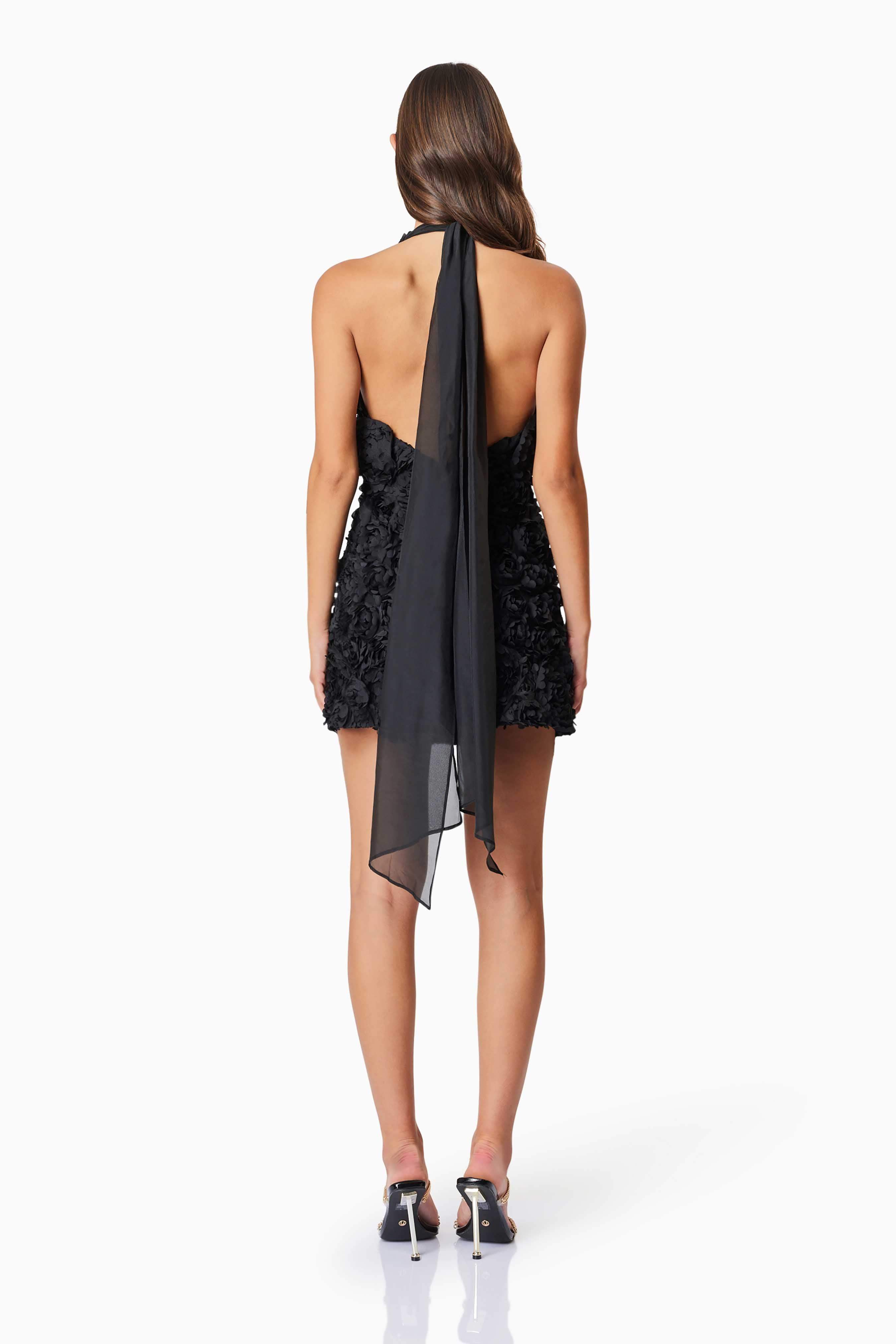 Megan Halter Neck Mini Dress In Black