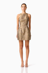 Elara Tulip Mini Dress in Leopard Print