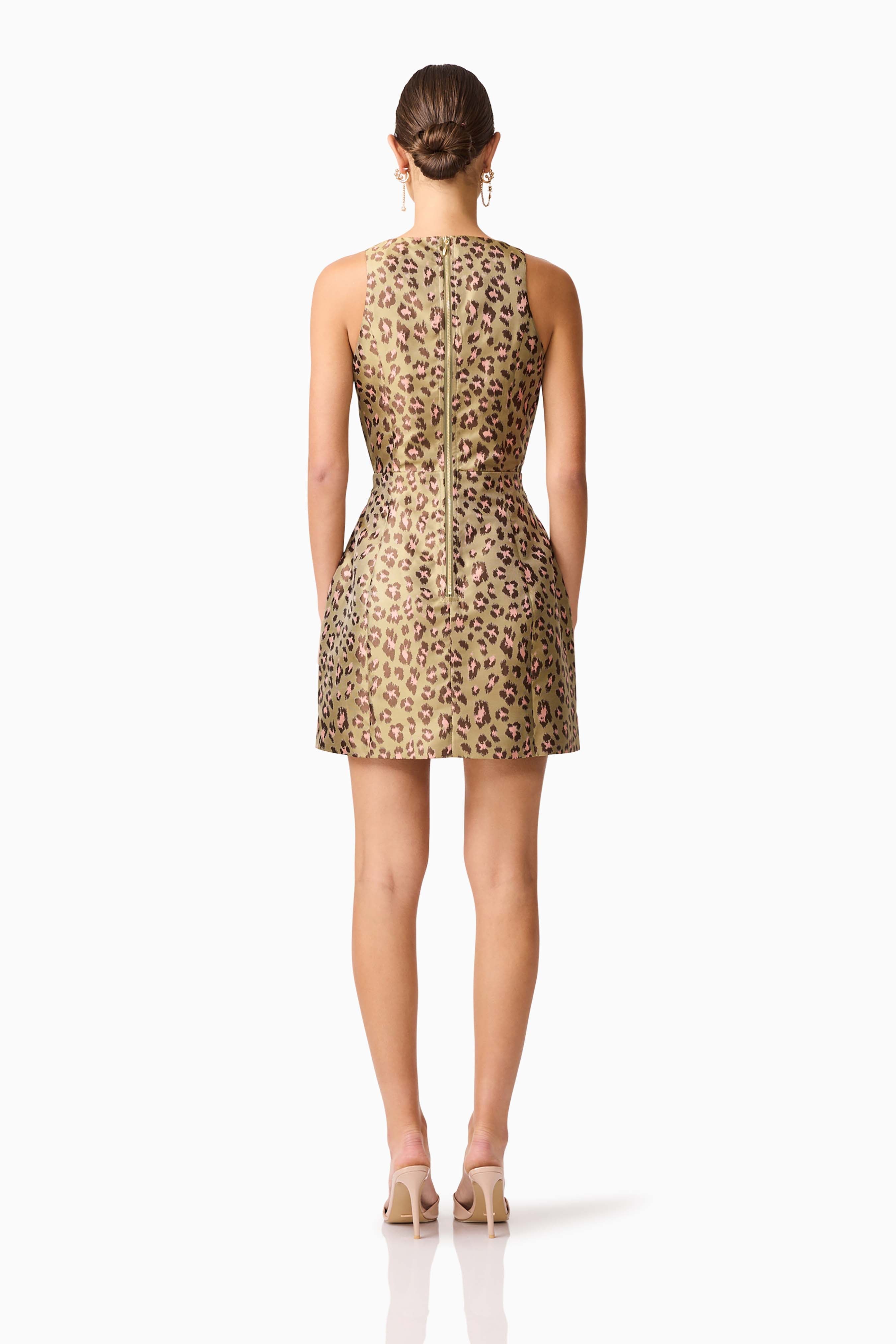 Elara Tulip Mini Dress in Leopard Print